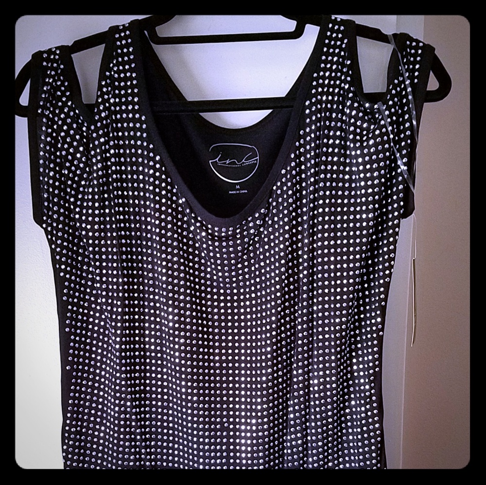 INC cold-shoulder studded top